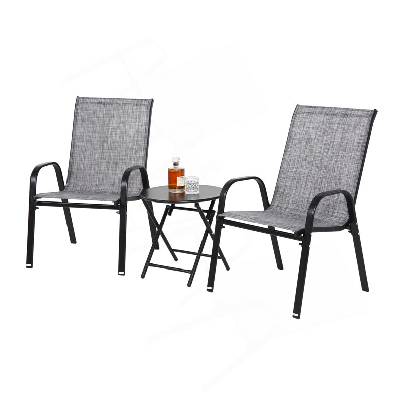 3 Piece Patio Set, Outdoor Camping Chairs With Breathable Textilene Fabric, Folding Table With Steel Table Top, 2Chairs And 1Table Set