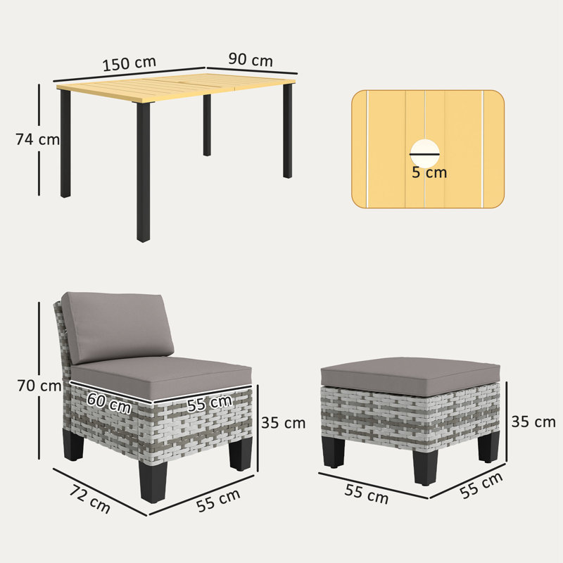 6 - Person Patio Dining Set with Rectangular Table , Cushions Included