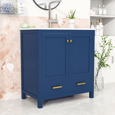 Ordonez Wooden Freestanding Single Bathroom Vanity with Ceramic Sink, Soft Close Doors and Ample Storage