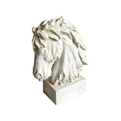 Weathered Wood Texture Horse Head Sculpture Decor, 19'' Handcrafted Polyresin Horse Bust Statue, Modern Farmhouse Western Art Tabletop Ornament for Study & Entryway