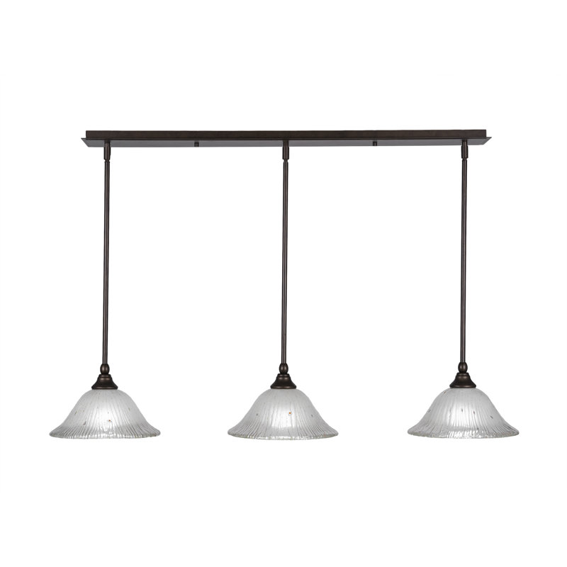 Luminaire suspendu linéaire à 3 lumières suspendu au fini bronze avec verre en cristal givré de 10 po