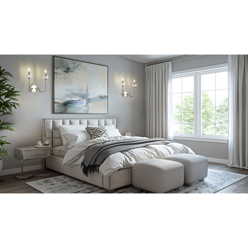 Applique murale texturée Burgett, Nickel poli, Deux lumières, H 11,75 po x l 15 po x P 7,5 po