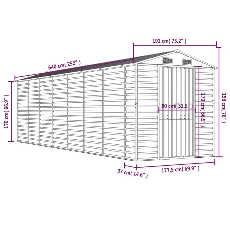 Brityn Garden Shed 191x640x198 cm Galvanised Steel, Light Brown