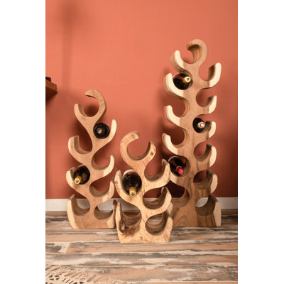 Clevenger Solid Wood Floor Wine Bottle Rack in Brown