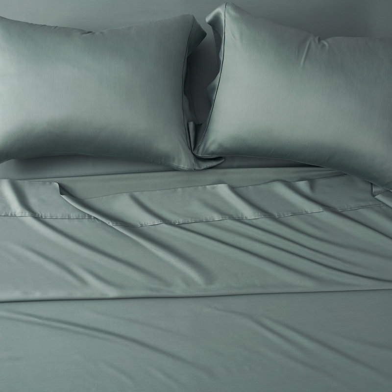 Ensemble de draps Tencel, 4 pièces, Vert sauge brumeux, Ensemble de draps pour grand lit + un drap-housse 