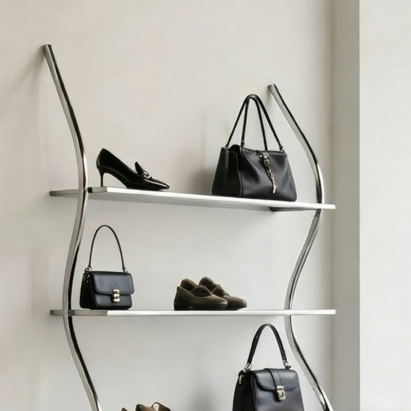 Stainless Steel Wave Display Rack, 70.87"H x 23.62"W x 13.78"D