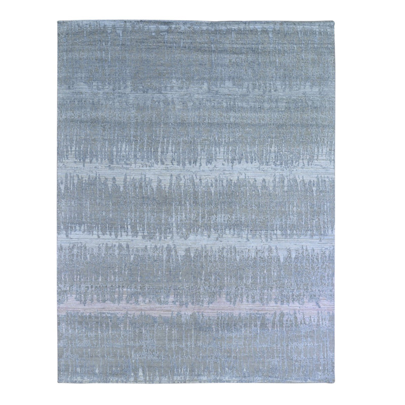 Tapis oriental noué à la main 8 pi x 10 pi 3 po en laine texturée de couleur pastel et soie pure D96A66B279E942F2BFE2C71EF39E0DC2