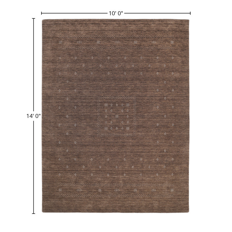 Simi Hand Knotted Cotton/Wool Southwestern Area Rug, Rectangle 10' x 14', Dark Brown