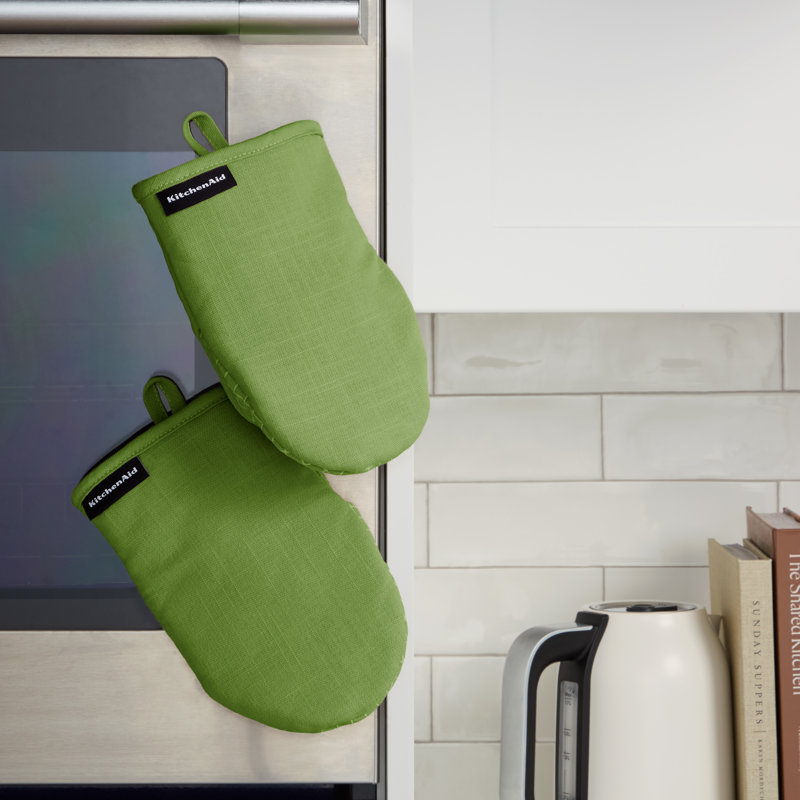 KITCHENAID Gourmet Series Gridlines Mini Oven Mitts 2-Pack, Matcha Green