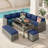 6 Pcs Navy Blue L-Shaped Patio Furniture Set All Weather Wicker Outdoor Sectional Sofa Conversation Set-569932306-569932307