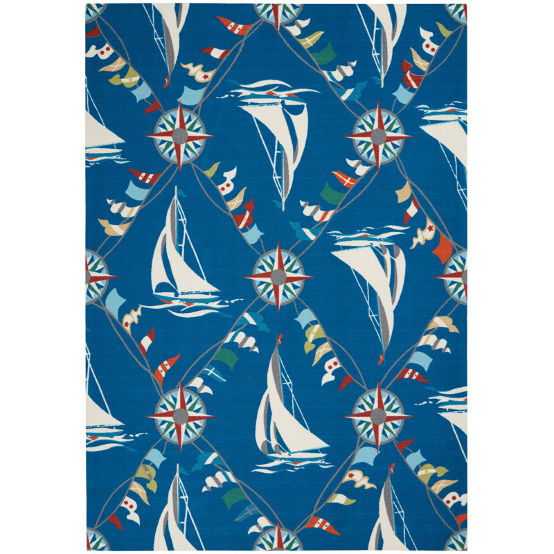 Blue Diamond Nautical Reversible 4' x 6' Synthetic Area Rug
