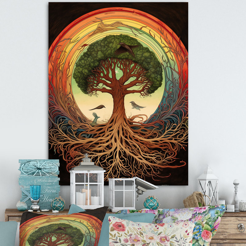Arbre de vie, illustration rétro sur toile, H 20 po x l 12 po x P 1 po, Toile tendue