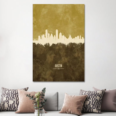 Austin Texas Skyline Ochre by Michael Tompsett - Wrapped Canvas Print
