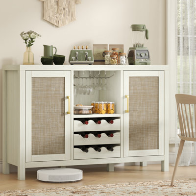 Rattan Wine Bar Cabinet with Glass Holder and Drawer Style Wine Racks