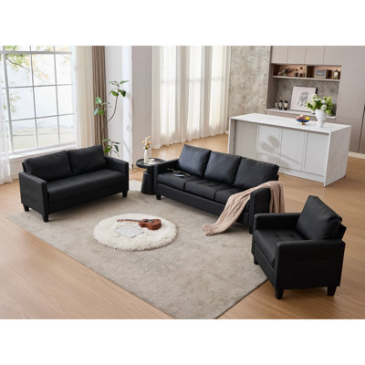 Ensemble de salon confortable en similicuir 6 places avec ports USB