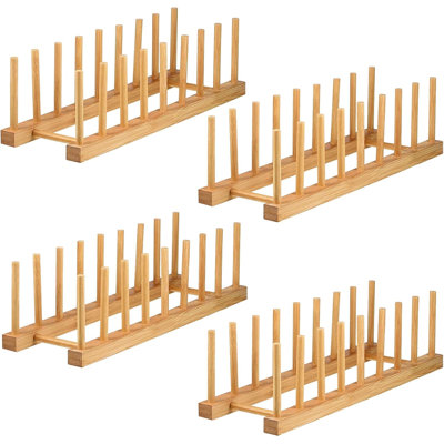Ensemble de 4 séchoirs à vaisselle en bambou, porte-couvercles, porte-couvercles, supports à assiettes pour assiettes, tasses, bols, planche à découper, égouttoir à égouttoir, organisateur d'armoires de cuisine