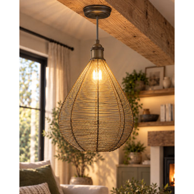 30cm H Metal Oval Pendant Shade ( Screw On ) in Brass