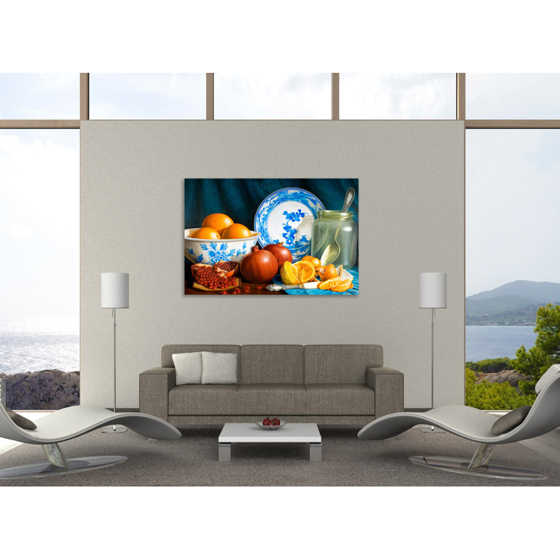 «Camanges», Oranges et grenades, toile tendue par Horacio Cardozo, H 40 po x l 60 po x P 1,5 po