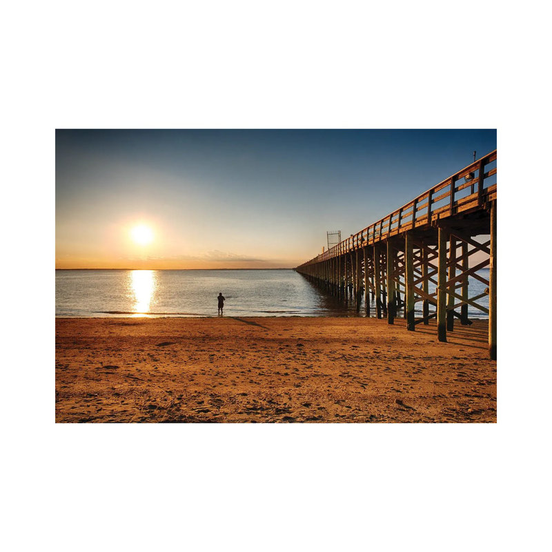 Wooden Pier Perspective At Sunset, Keansburg, New Jersey by George Oze - Wrapped Canvas Painting, 20.32 cm H x 30.48 cm W