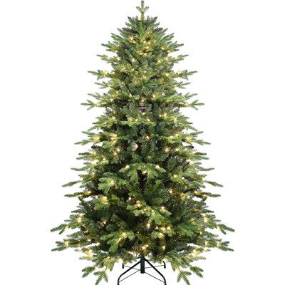 5ft +pe Christmas Tree With 200 Ul Warm White Lights, 1488 Tips, Hinged Branch Setup, Stable Support, Realistic Appearance For Decorating Structure, Metal Base, +pe, Ideal Festive Decor