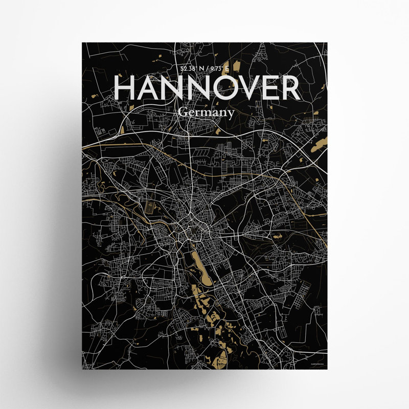 Hannover City Map in Luxe 1 Piece Wall Art, 24cm H x 18cm W x 0.05cm D