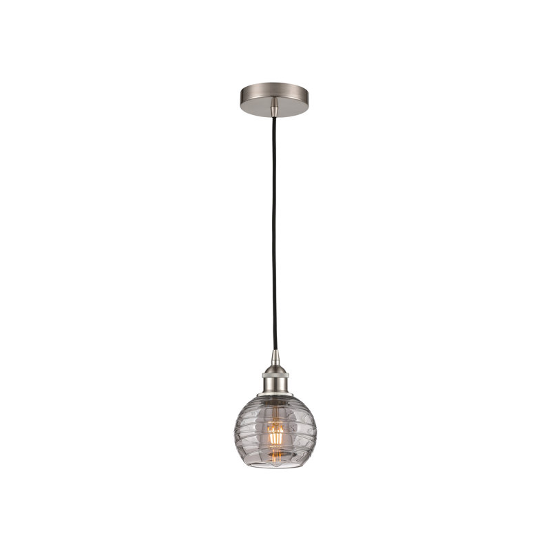 1 - Light Single Globle Pendant, 13.38" H x 12" W x 12" D, Satin Nickel, Light Smoke