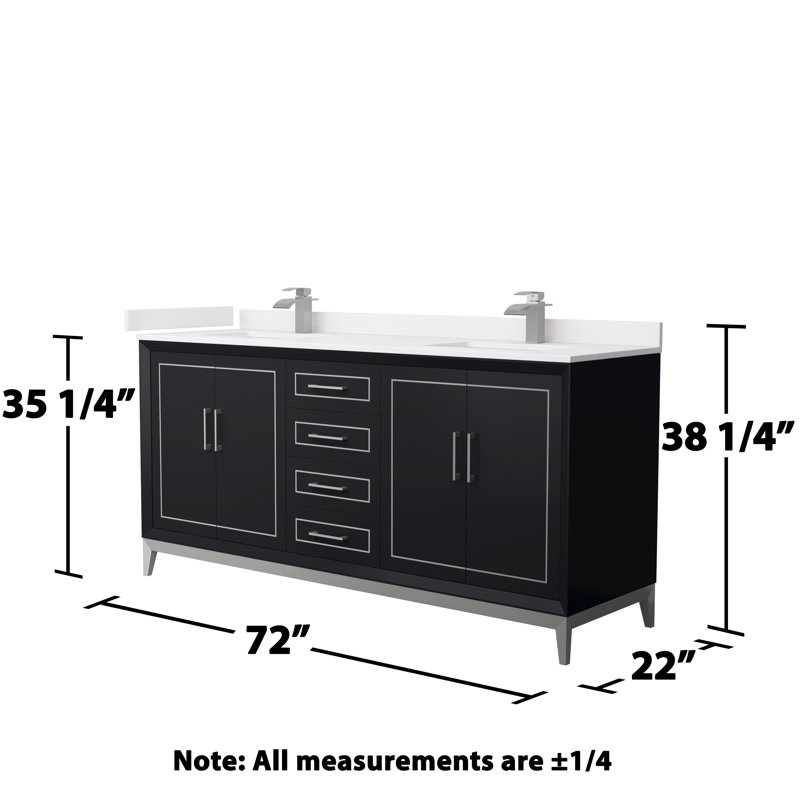 Ensemble de meuble-lavabo double 72 po Marlena, Marbre de culture blanc, Noir, Nickel brossé