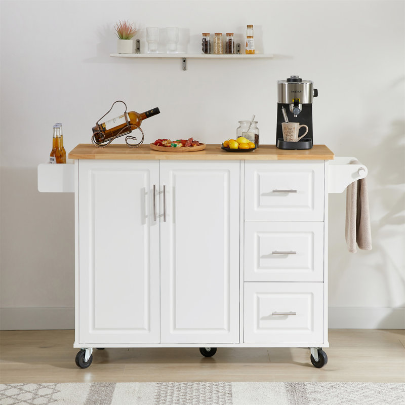 Îlot de cuisine avec comptoir à abattants (tabouret non inclus), Blanc