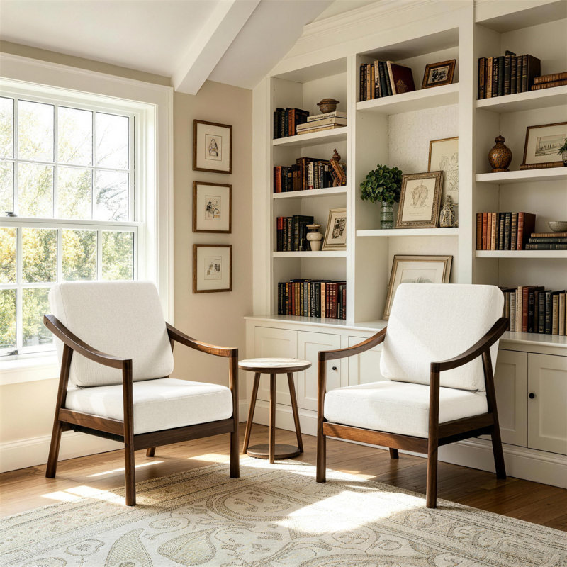 Fauteuil d'appoint rembourré avec structure en bois massif, White