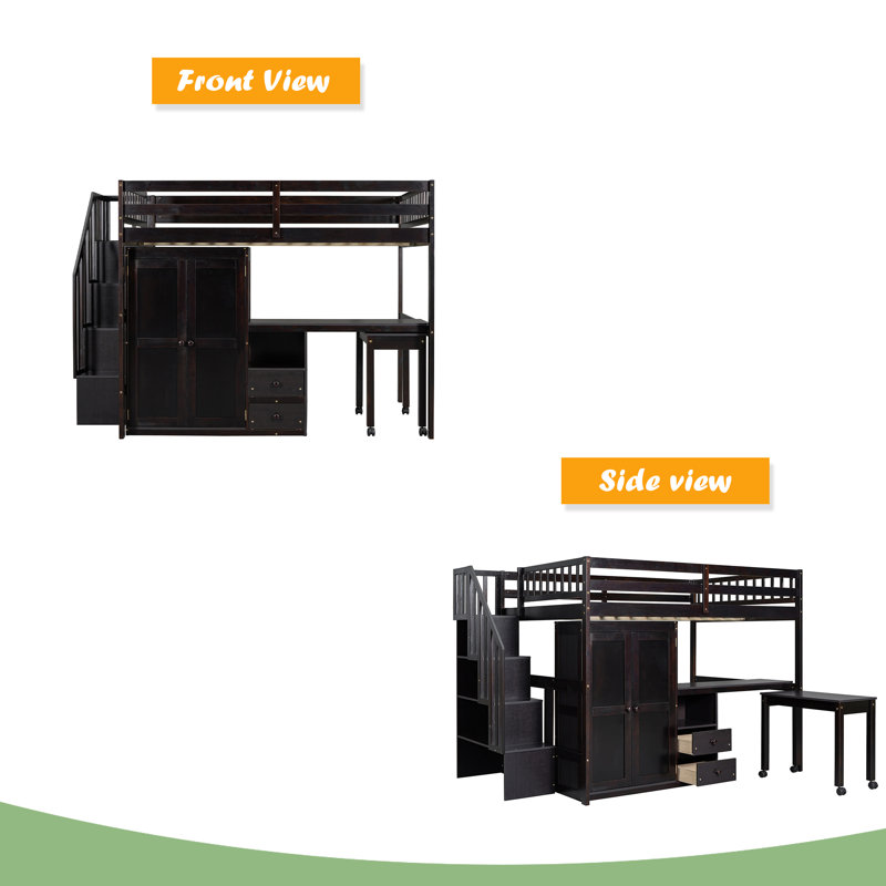 Loft Bed With Stairs, Full, Espresso
