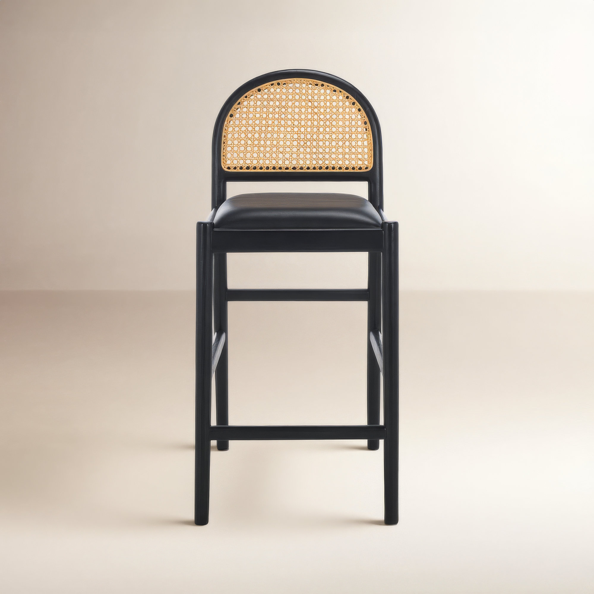 Ottavia Rattan And Leather Counter Stool, Black
