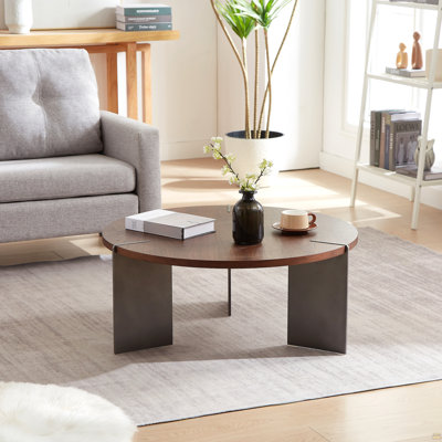 Table basse ronde en bois de noyer