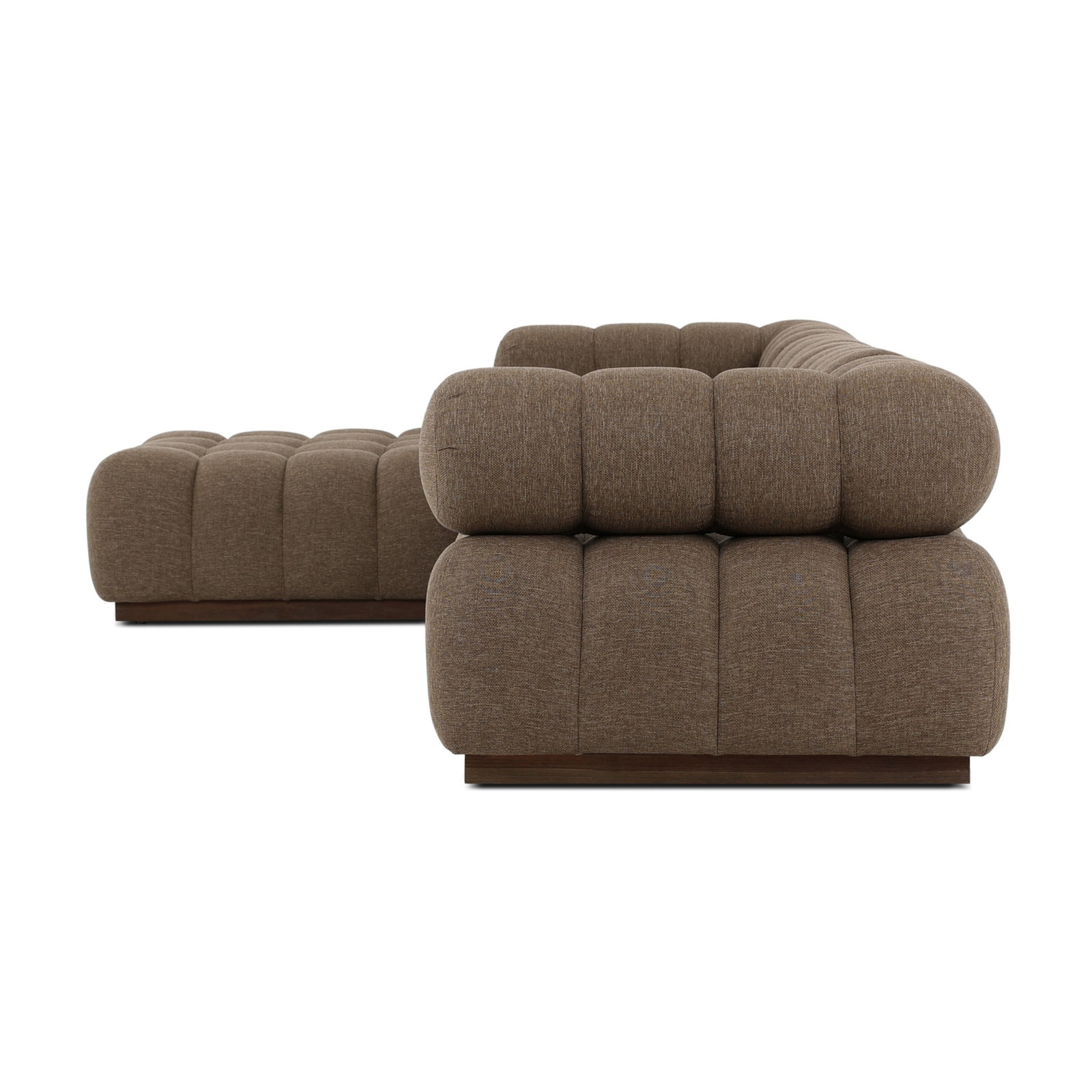 Martinique 146" Teak Patio Sectional, Hayes Cream Cushion/Stained Saddle Frame