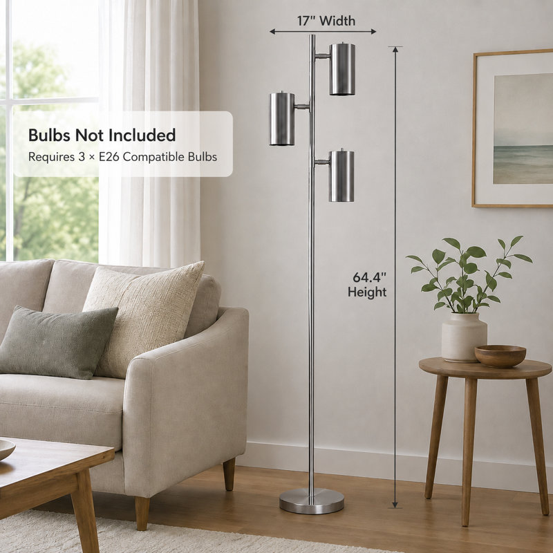 Lampe sur pied moderne à 3 lumières de 64,4 pouces avec abat-jour cylindrique en métal