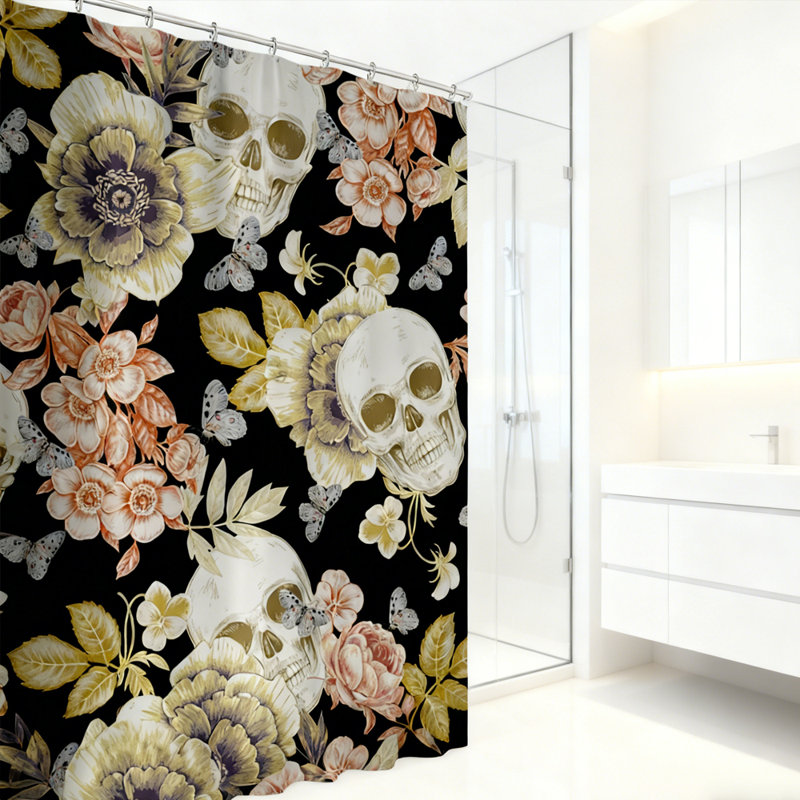 Rideau de douche Halloween en polyester à motif floral, 72 x 72 pouces, rideau de douche de taille standard avec 12 crochets