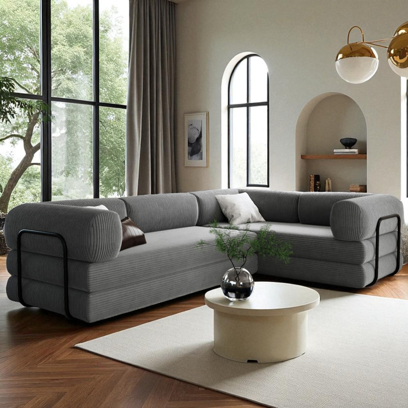 Canapé-lit modulaire rembourré modulaire sans os, Polyester gris