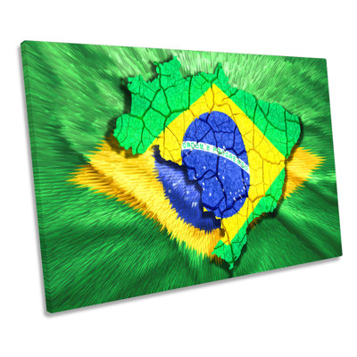 Map Of Brazil Flag - Wrapped Canvas Print