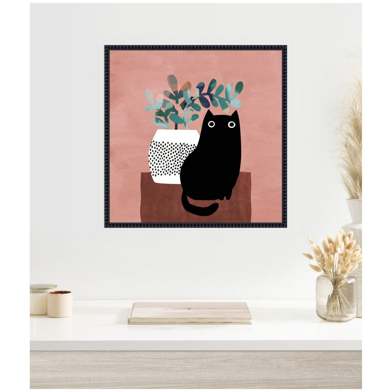 Reproduction d'art sur toile encadrée, "AR Black Cat No. 17" par planète chat