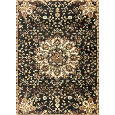 2 Ft. By 3 Black Area Rug With Timeless Pattern And Medallion 24 Inches Wide 36 Deep Polypropylene Fashionable Colors