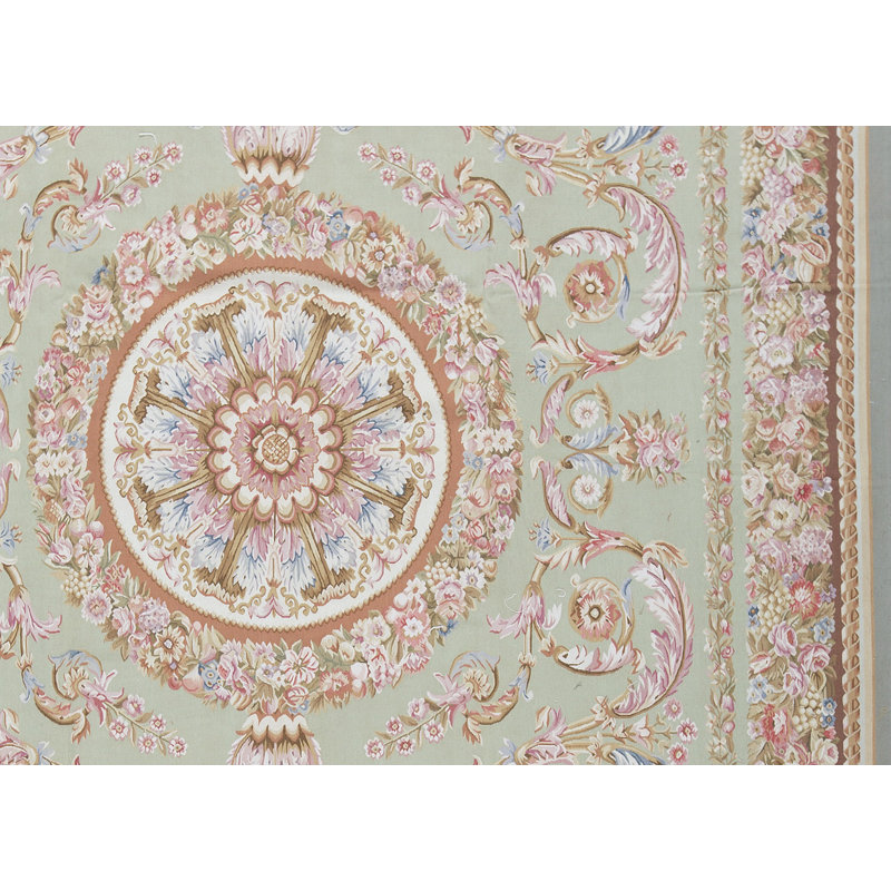 Tapis vert et brun noué à la main de haute qualité