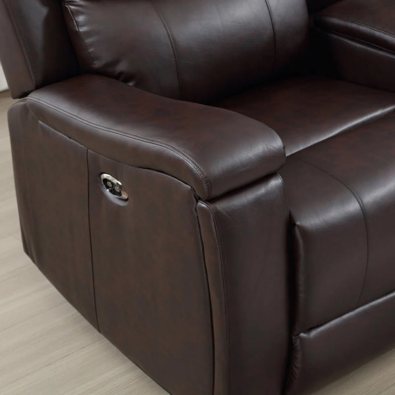 Canapé inclinable moderne 2 pièces avec porte-gobelets et rangement, Simili cuir brun foncé