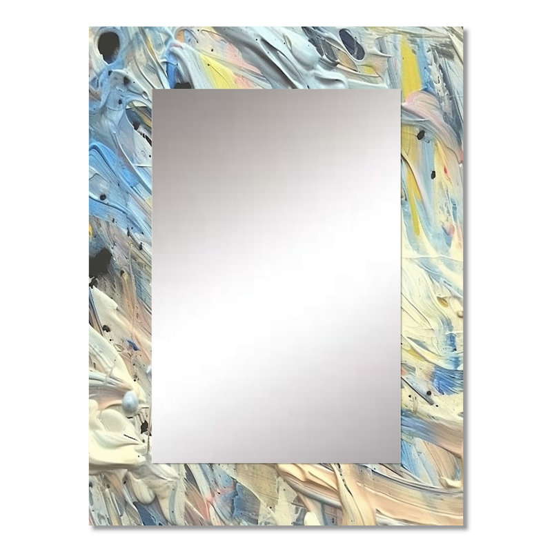 Summer Memories Abstract In White And Blue - Abstract Painting Decorative Wall Mirror, Modern Large Mirror, Printed Metal Art