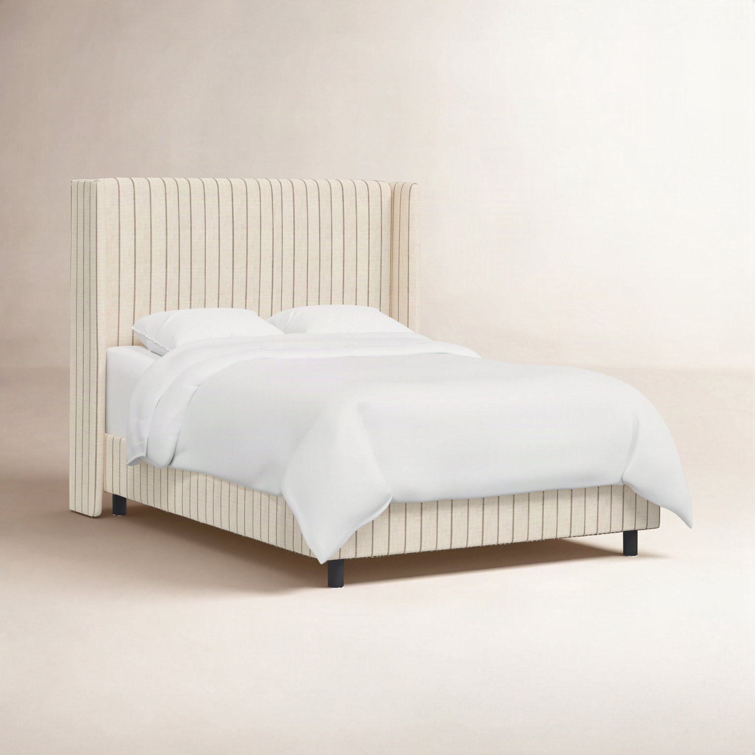 Tilly Wingback Bed, Queen, Fritz Charcoal Stripe