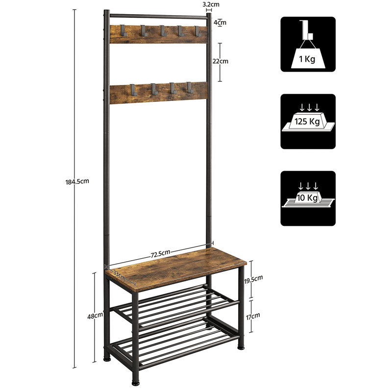 Iron Freestanding 9 - Hook Coat Rack, Brown