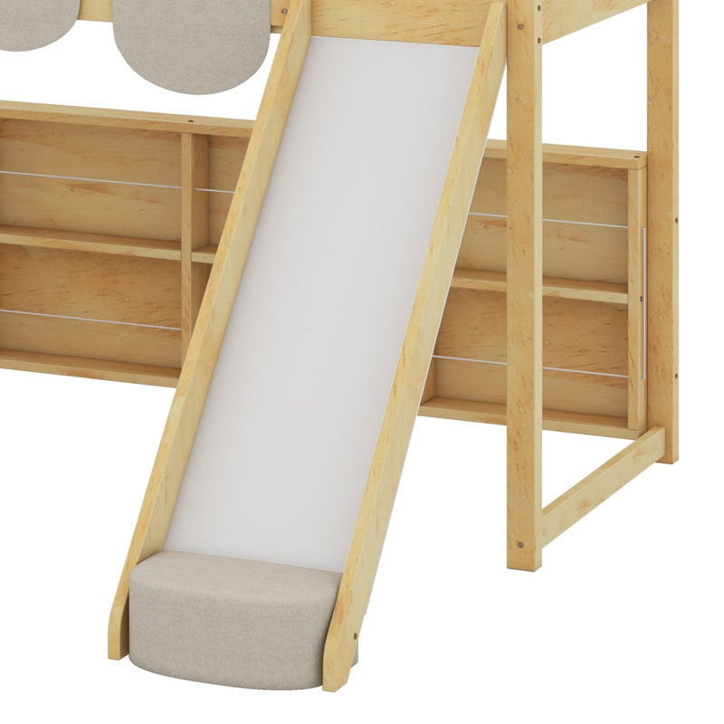 Structure de lit en mezzanine avec tente, Naturel / Beige, Lit simple