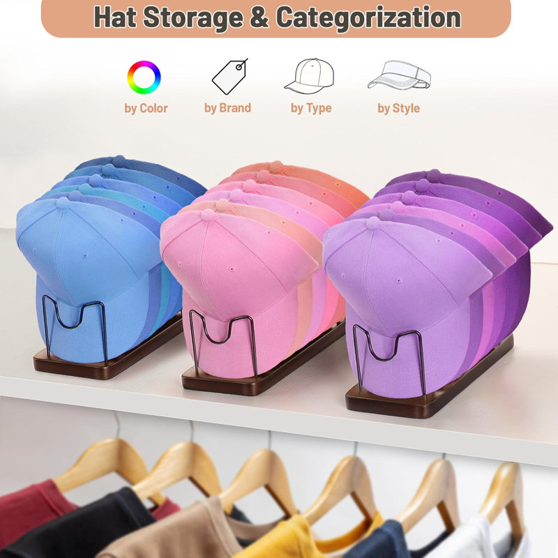 Brown Wood and Metal Hat Rack Stand for 10 Baseball Caps