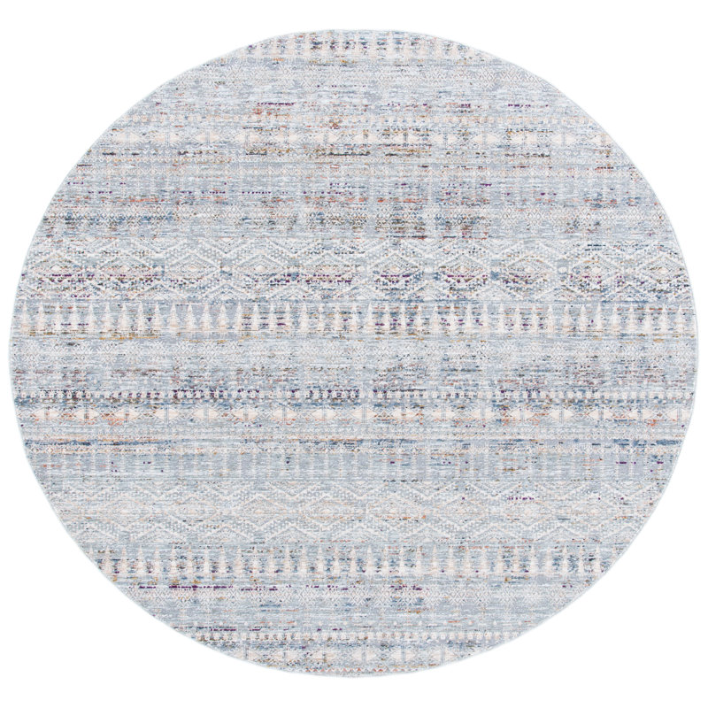 Tapis argenté / bleu Lauren Ralph Lauren, Rond 6 pi 7 po