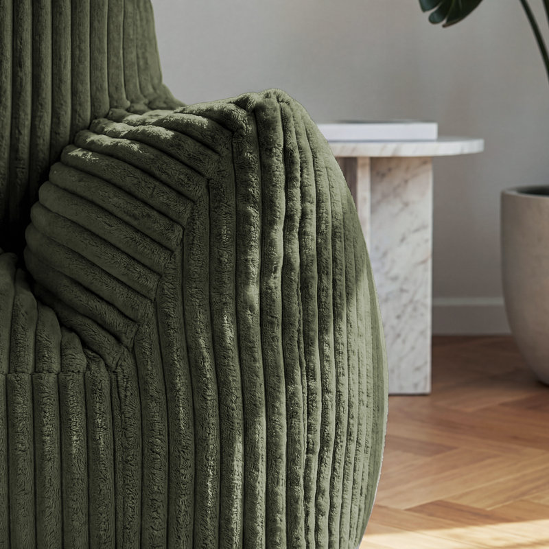 Set of 2 Oversized Compression Corduroy Foam Bean Bag Chair with Ottoman(Set of 2), Green