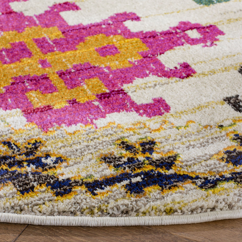 Nistler Area Rug In Purple & Yellow, Round 122cm