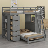 Bunk Bed With LED Light And USB Ports,Drawers, Shelves And Desk